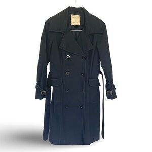 Edith & Ella Double Breasted Black Trench Coat size S Dry Cleaned Cotton Coat